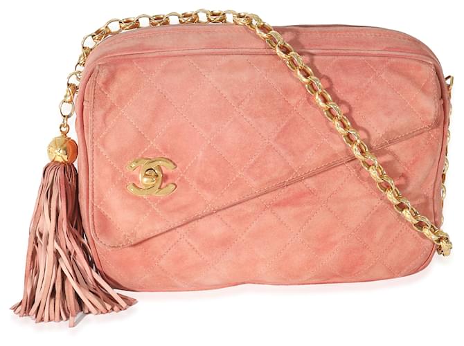 Camera Bolsa Chanel em camurça rosa bijoux com corrente para câmera Suécia  ref.1222813