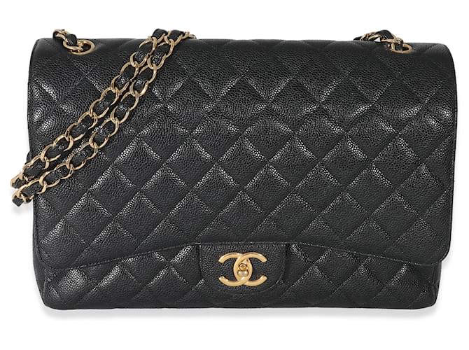 Chanel Black Caviar Maxi Double Flap Bag Leather  ref.1222823