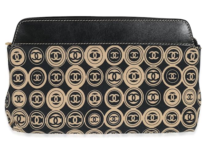 Chanel Bolsa preta com logotipo CC em lona bege Preto  ref.1222827