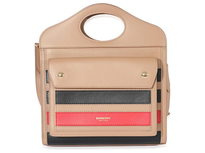 Burberry Mini bolso de bolsillo a rayas de cuero color canela y multicolor Beige  ref.1222837