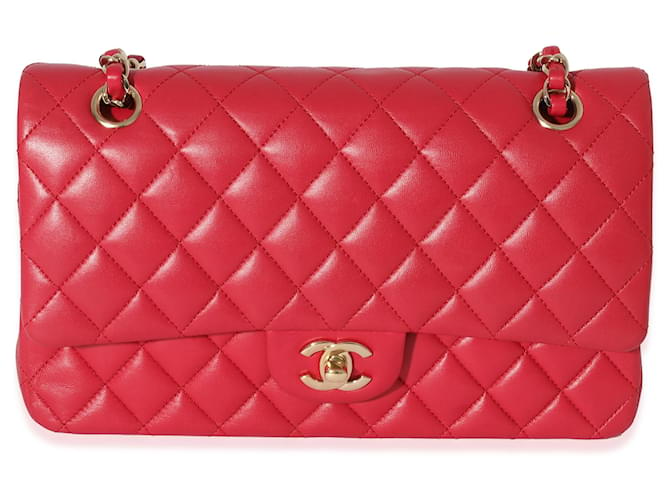 Timeless Bolsa Chanel em pele de cordeiro rosa escuro com aba média Couro  ref.1222841