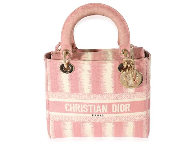 Christian Dior Pink Canvas Mediano D-Stripes Lady D-Lite Rosa Beige Paño  ref.1222844