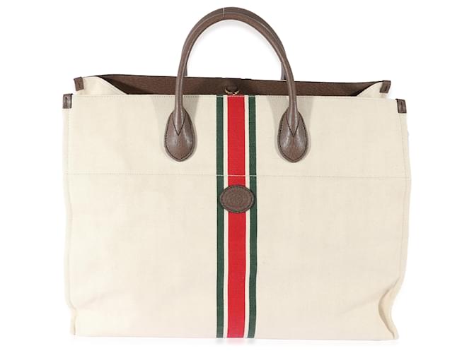Gucci Beige Web Linen Foldable Tote Red Green Cloth  ref.1222847