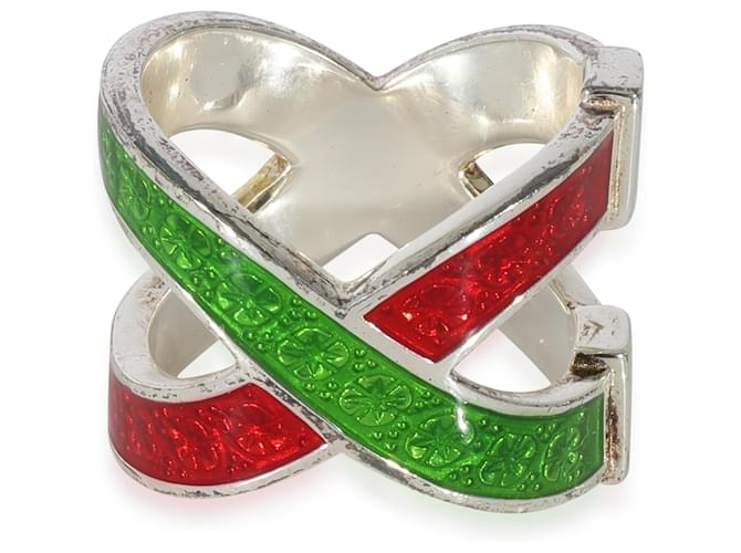 Anel esmaltado cruzado vermelho e verde Gucci Web em prata esterlina  ref.1222853