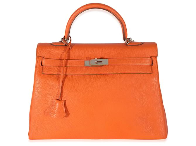 Hermès Hermes Feu Togo Kelly 35 PHW Naranja Cuero  ref.1222855