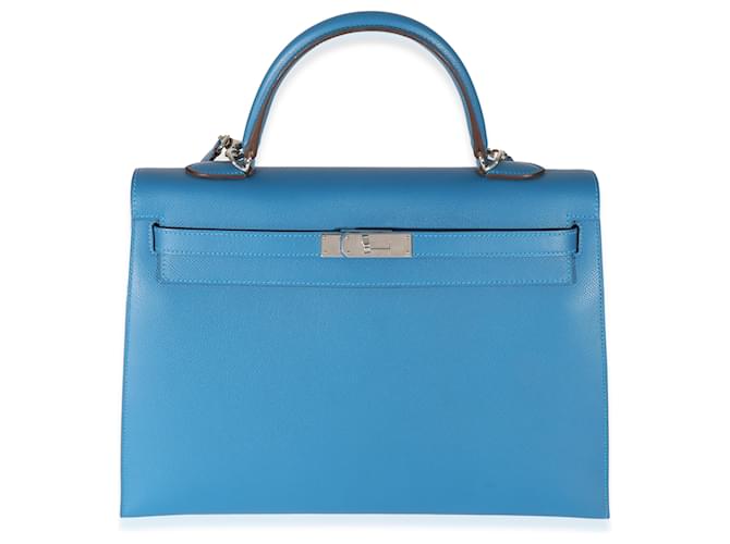 Hermès Hermes Epsom Bleu Izmir Sellier Kelly 35 PHW Azul Couro  ref.1222858