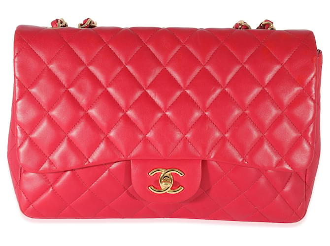 Timeless Bolsa única com aba única Chanel rosa escuro de pele de cordeiro Couro  ref.1222862