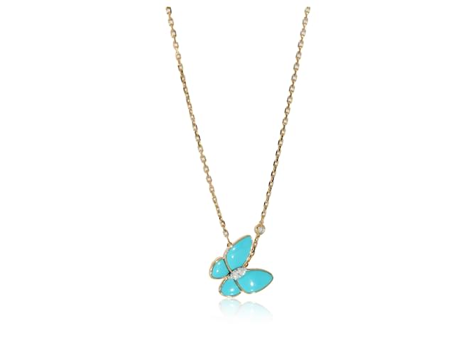 Van Cleef & Arpels Two Butterfly Pendant With Diamond & Turquoise  0.19 ctw Yellow gold  ref.1222872