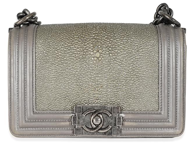 Chanel Grey Lambskin Galuchat Stingray Small Boy Bag Leather Exotic leather  ref.1222894