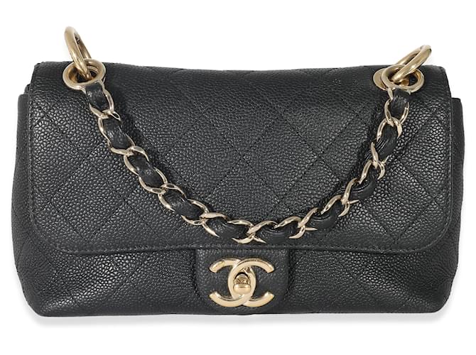 Chanel Black Quilted Caviar Small City Walk Flap Bag Leather  ref.1222921