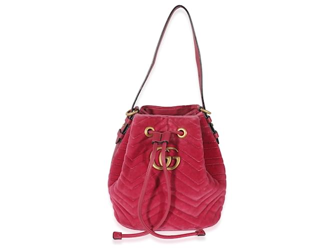 Gucci Pink Velvet Matelassé GG Marmont Bucket Bag  ref.1222926