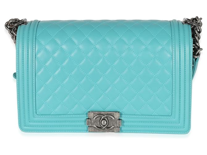 Chanel Aqua Quilted Lambskin New Medium Boy Bag Blue Leather  ref.1222927