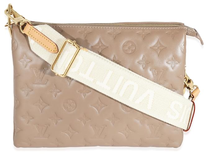 Louis Vuitton Taupe Monograma em relevo Puffy Lambskin Coussin PM Bege Couro  ref.1222960