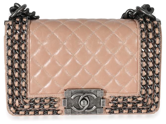 Chanel Beige Glazed calf leather Enchained Small Boy Bag  ref.1222969
