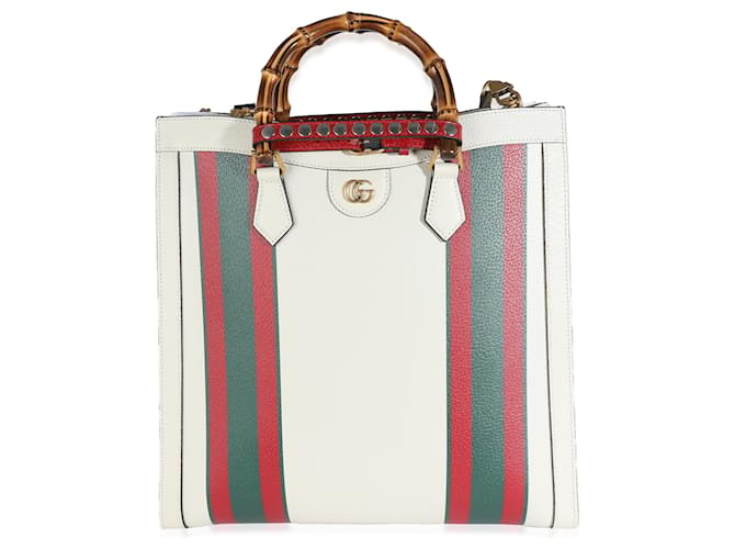 Gucci White Textured Dollar Calfskin Web Large Diana Tote Leather  ref.1222978