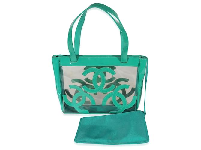 Chanel Teal Vinyl Patent Triple CC Tote Blue Green Patent leather Rubber Plastic  ref.1222994