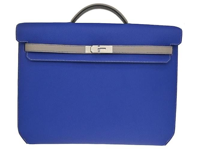 Hermès Kelly Depeche 38 Azul Couro  ref.1223054