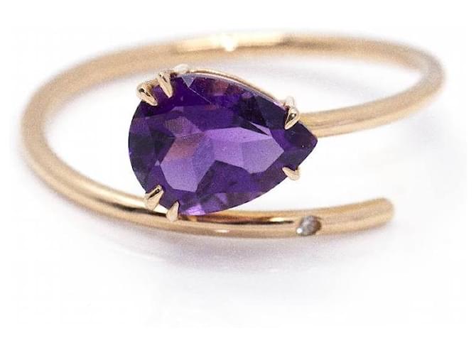 Autre Marque RAY Amethyst and Gold Ring Dark purple Pink gold Diamond  ref.1223327