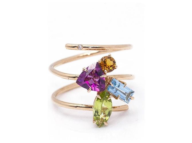 Autre Marque Anillo Tuttifrutti de Oro Rosa. Naranja Verde claro Azul claro Morado oscuro