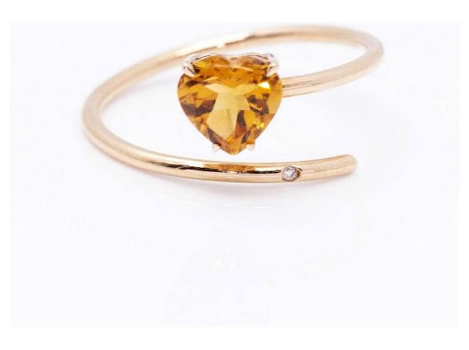 Autre Marque Citrine Heart Ring. Orange Pink gold Diamond  ref.1223368
