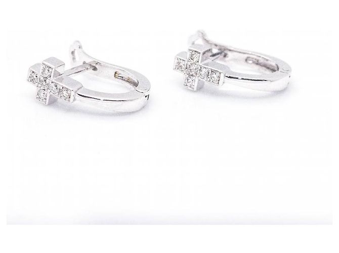 Autre Marque Pendientes en Cruz de Oro Blanco. Plata