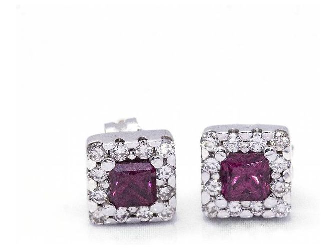 Autre Marque Orecchini in rodolite e oro bianco Viola scuro