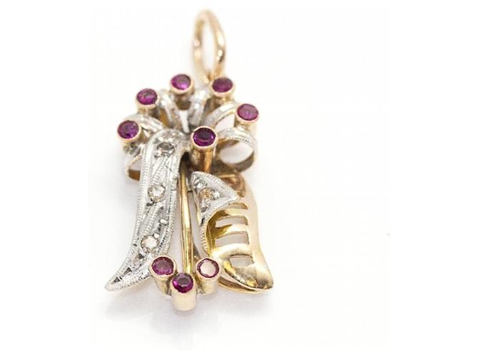 Autre Marque Vintage TULIPA Pendant with Diamonds and Rubies. Silvery Golden Dark purple White gold Yellow gold  ref.1223448