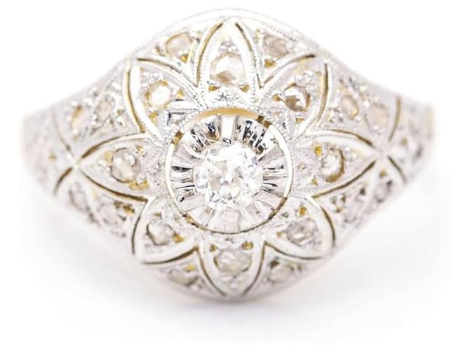 Autre Marque Belle Epoque 1920 Ring mit Diamanten. Silber Golden Gelbes Gold Platin  ref.1223462