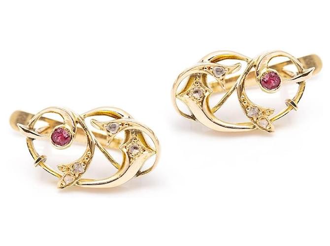 Autre Marque VINGT oro, orecchini di diamanti e rubini. Rosa D'oro Oro giallo Diamante  ref.1223464