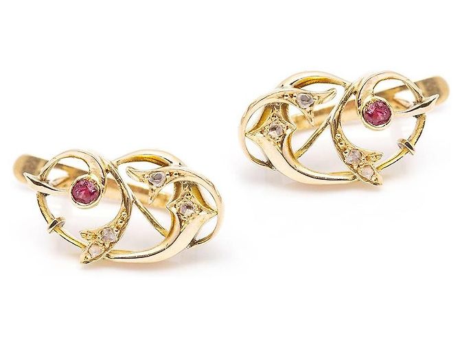 Autre Marque Ouro VINGT, brincos de diamante e rubi. Rosa Dourado