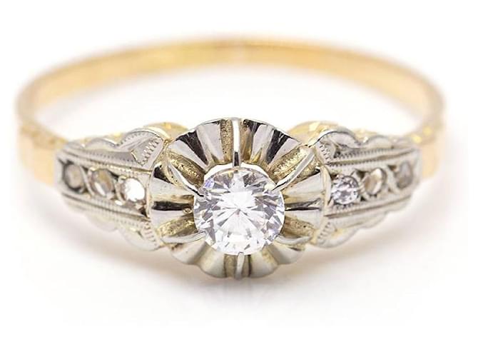 Autre Marque Belle Époque ring in gold, platinum and diamonds. Silvery Golden Yellow gold  ref.1223473