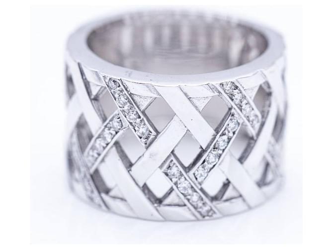 Autre Marque Breiter Ring aus Weißgold mit Diamanten. Silber  ref.1223488