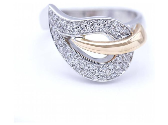 Autre Marque Anel bicolor com diamantes. Prata Dourado