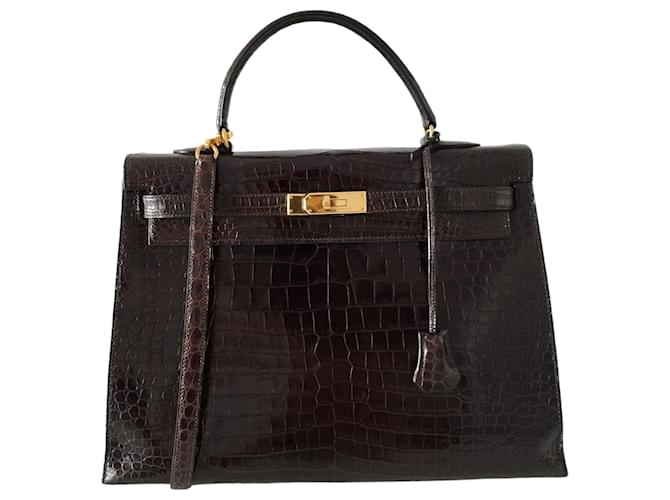 Hermès Hermes Kelly bag 35 in brown crocodile Exotic leather  ref.1223510