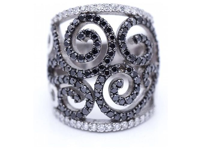 Autre Marque Anillo de Oro, Diamantes blancos/negros Plata
