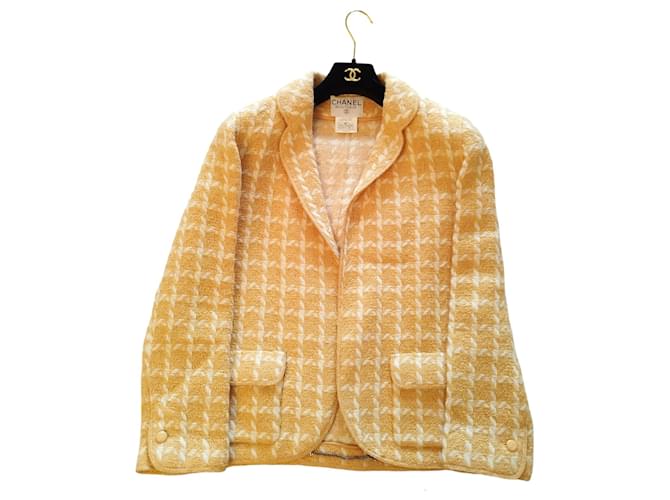 Jaqueta Chanel de lã xadrez laranja 96P  ref.1223521