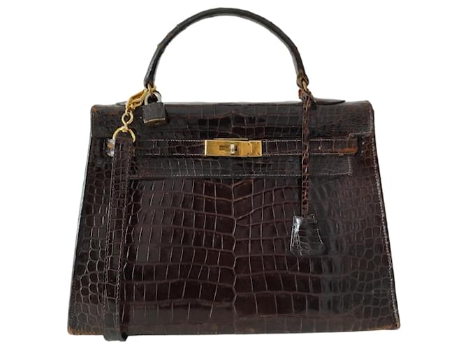 Hermès Hermes Kelly bag 32 in brown crocodile Exotic leather  ref.1223534