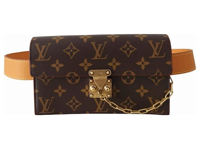 Louis Vuitton S Lock clutch in monogram canvas and natural leather Brown Cloth  ref.1223561