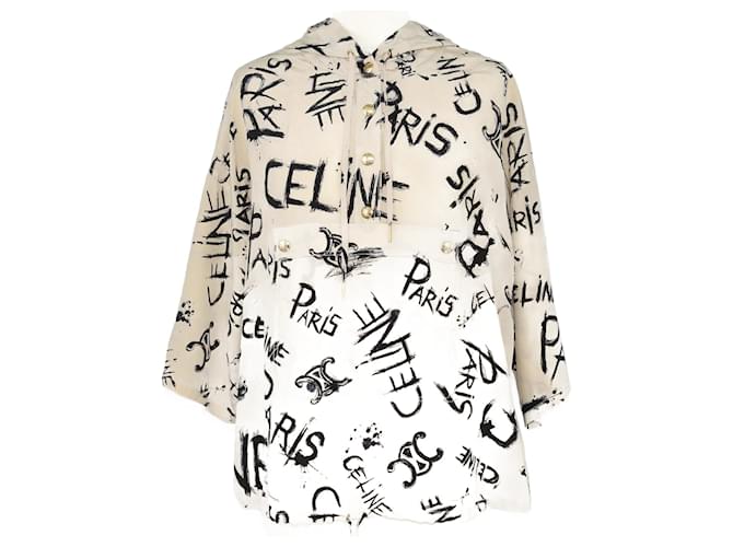 Céline Chaqueta con capucha y logo estampado en beige de Celine Seda  ref.1223584