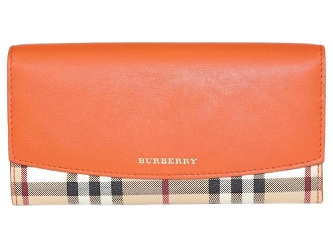 Burberry Lebhaftes orangefarbenes Haymarket Check Flap Continental Portemonnaie Leder  ref.1223620