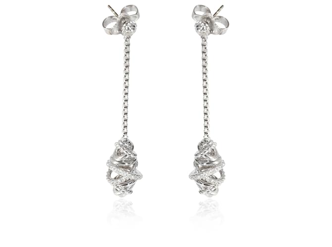 David Yurman Boucles d'oreilles pendantes avec chaîne à diamants croisés en argent sterling 0.22 ctw  ref.1223640