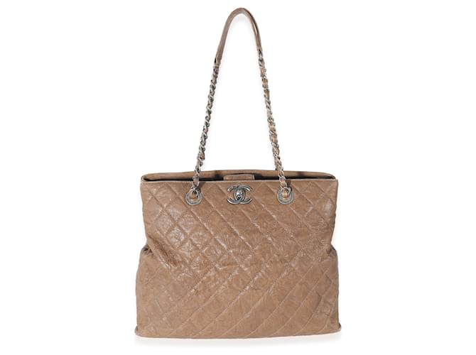 Chanel Brown Quilted Crumpled Calfskin CC Tote Leather  ref.1223647