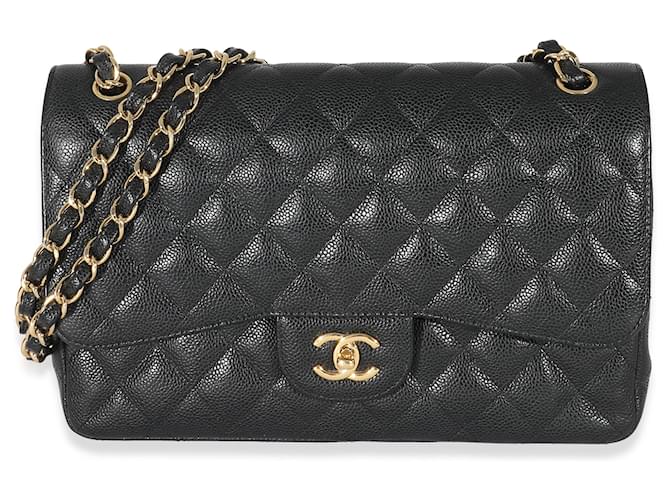 Timeless Chanel Black Quilted Caviar Jumbo Double Flap Bag Leather  ref.1223659