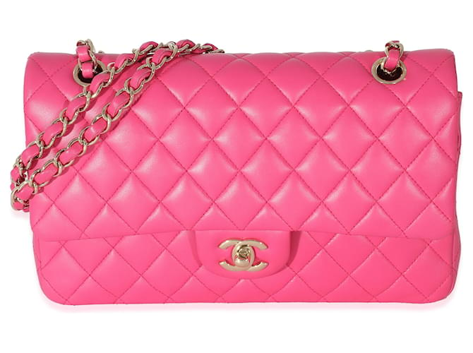 Chanel 16Bolso mediano con solapa y forro clásico de piel de cordero acolchada rosa C Cuero  ref.1223664