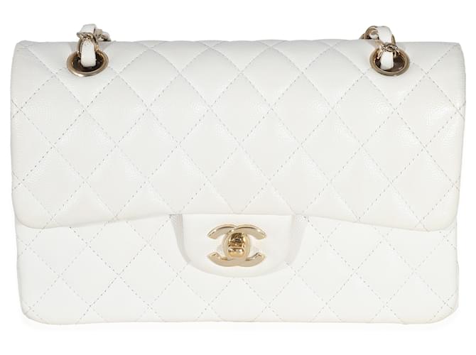 Timeless Chanel White Quilted Caviar Small Classic gefütterte Flap Bag Weiß Leder  ref.1223676