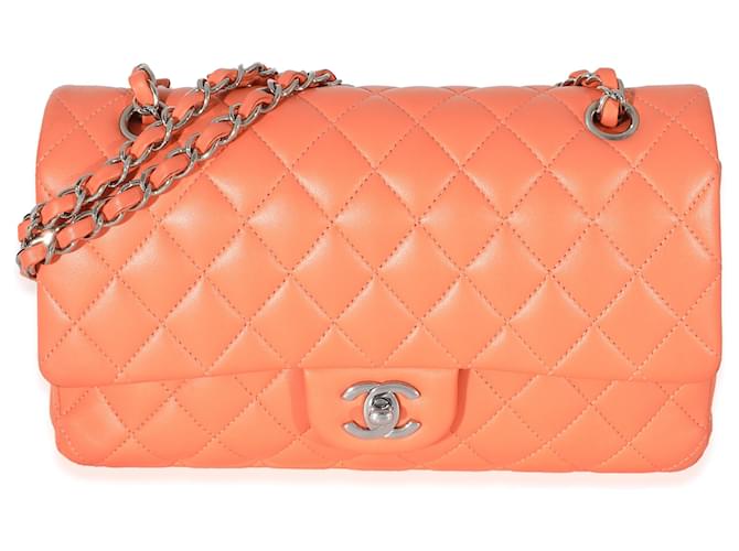 Chanel Orange Quilted Lambskin Medium Classic Double Flap Bag Leather  ref.1223679