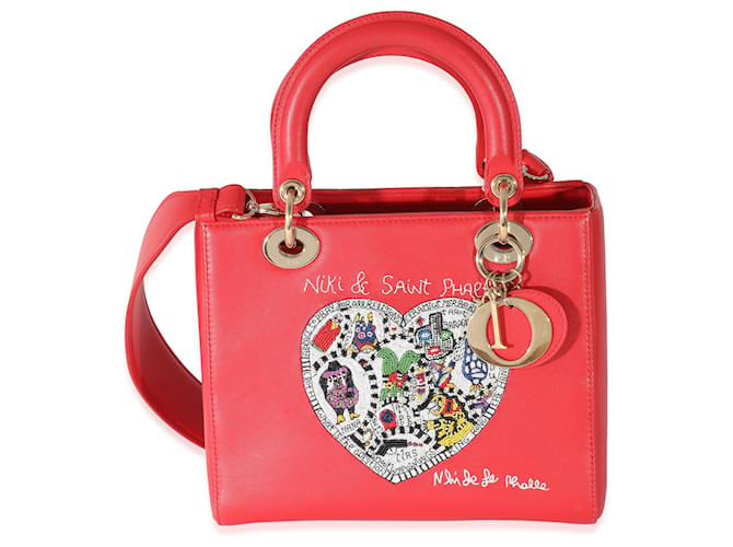 Christian Dior Red Supple Calfskin Niki de Saint Phalle Medium Lady Dior Leather  ref.1223726
