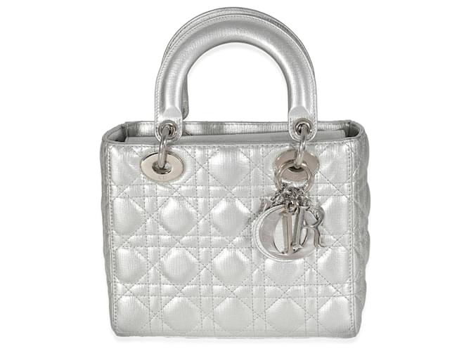 Christian Dior Silver Grained Calfskin Cannage Small Lucky Badges My Lady Dior  ref.1223746
