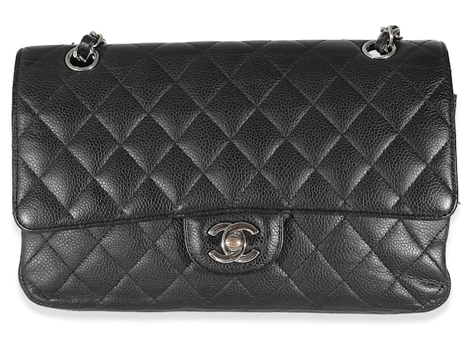 Timeless Bolsa Chanel Black Acolchoado Caviar Médio Clássico Forrado com Aba Preto Couro  ref.1223791