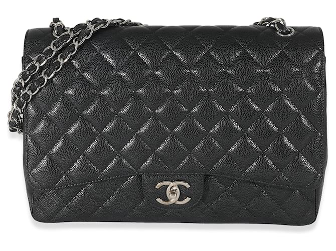 Chanel Black Quilted Caviar Maxi Double Flap Bag Leather  ref.1223799